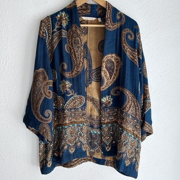 Soft Surroundings Jackets & Blazers - Soft Surroundings Blue & Gold Paisley Kimono Cardigan Boho Sz S/M